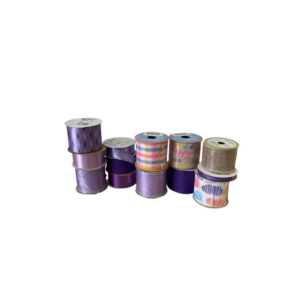 Easter Spring Ribbon Lot of 13 Mixed Designs Purple Lavender Burlap Easter Eggs